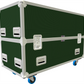 Green flight case with wheels on a white background