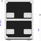 Dimensions of a black flight case with wheels on a white background