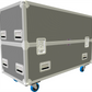 Grey flight case with wheels on a white background