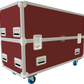 Red flight case with white trim on a white background