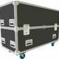 Shadow grey and silver flight case with wheels on a white background