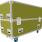 Yellow flight case with wheels on a white background