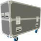 Large gray flight case with wheels on a white background