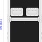 Measurement chart of a black flight case with white borders and dimensions labeled.