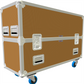 Orange flight case with wheels on a white background