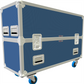 Royal Blue and silver flight case with wheels on a white background