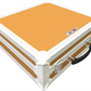 Orange and white transit case with a handle on a white background