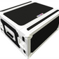 Black and white flight case with a brand logo on a white background